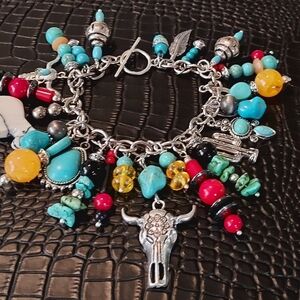 Bohemian Charm Bracelet with Silver and Turquoise Accents
